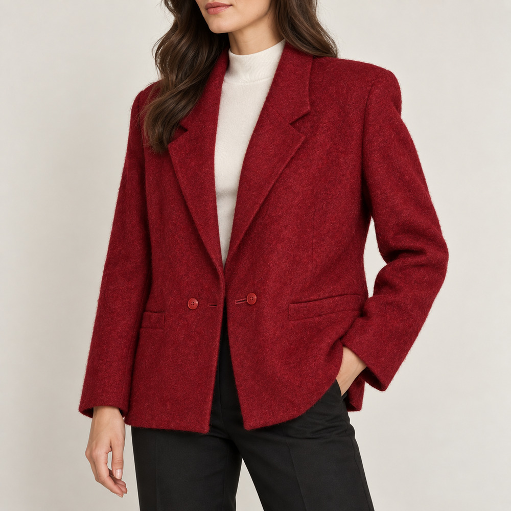 Carlisle Women's 8 Deep Red Textured Boxy Power Suit USA Vintage